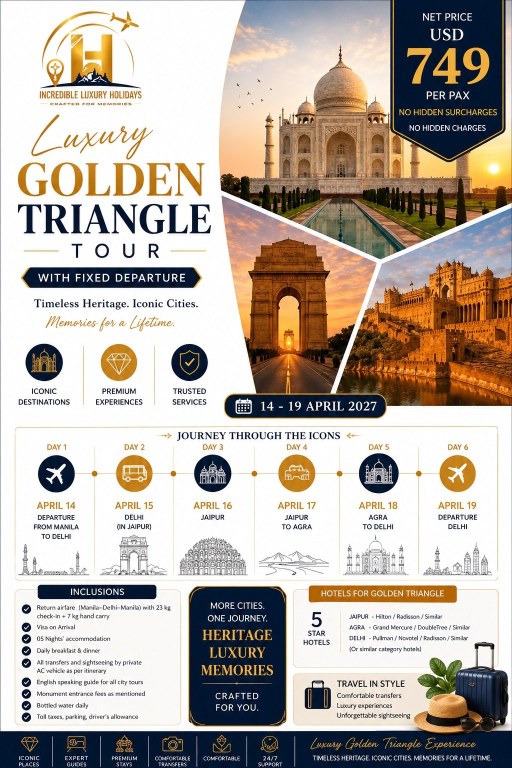 Luxury Golden Triangle Tour with Fixed Departure — 14 to 19 April 2027, net USD 749 per pax