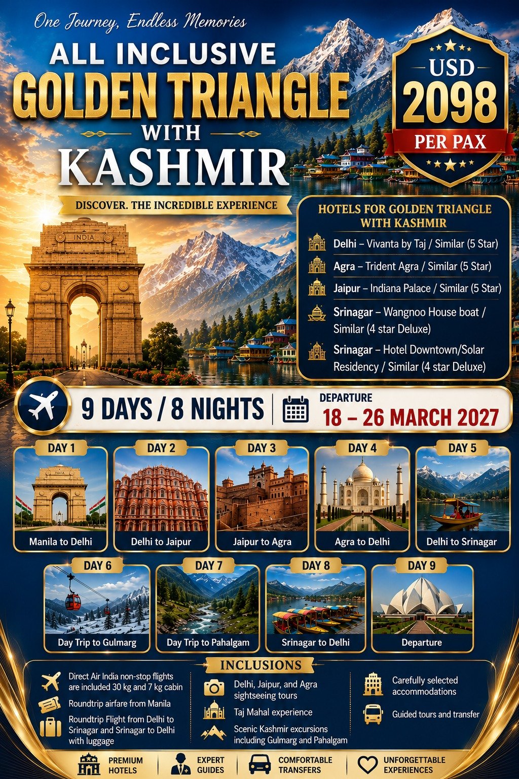 All Inclusive March 2027 Golden Triangle with Kashmir