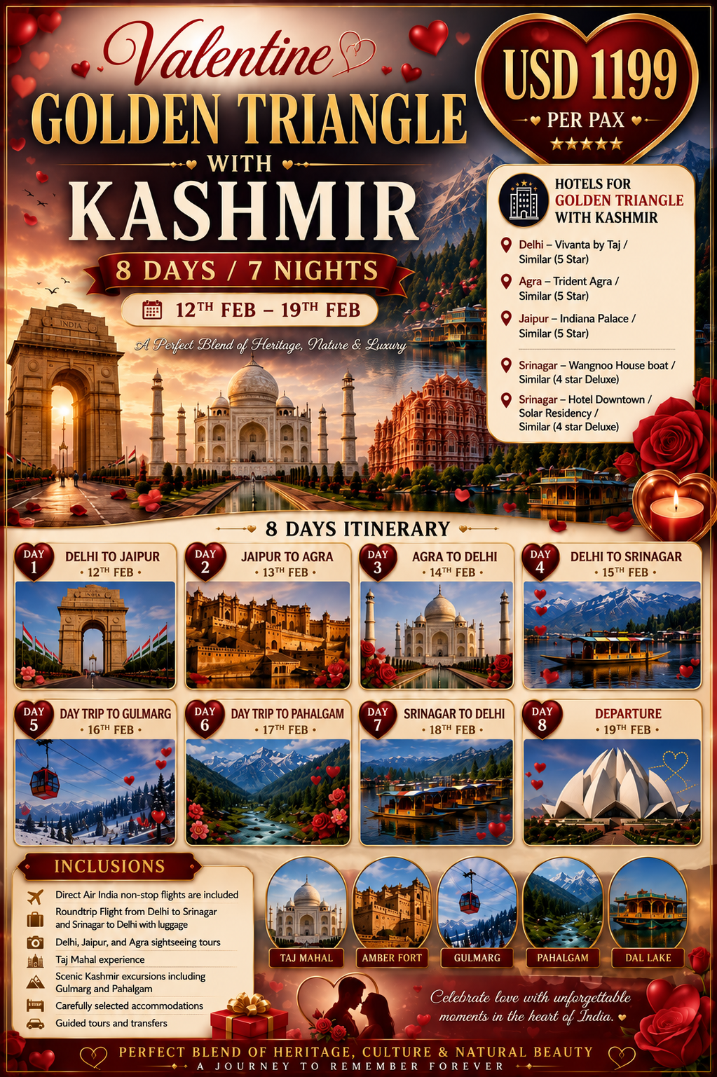 Valentine Golden Triangle with Kashmir — 12 to 19 Feb, USD 1199 per pax