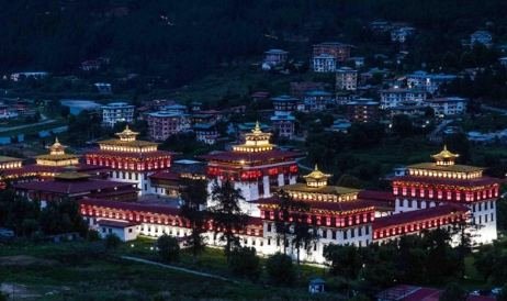 Tashichho Dzong, Thimphu, seen across the valley