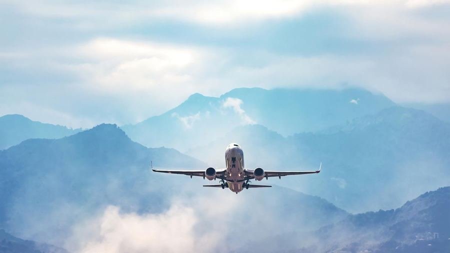 Aircraft climbing above the Himalayas