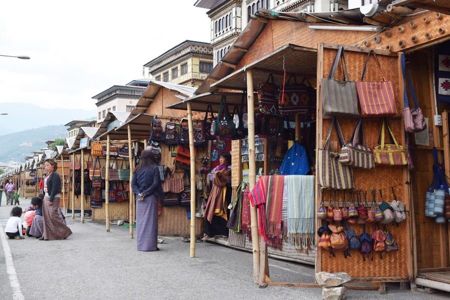 Traditional craft market stalls in Thimphu