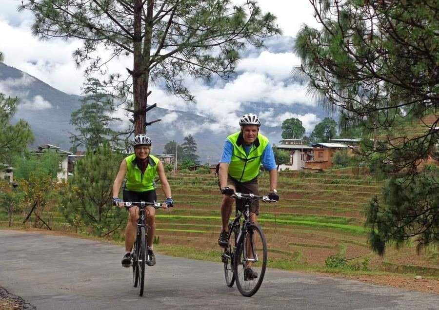 Cycling through villages in the Punakha valley