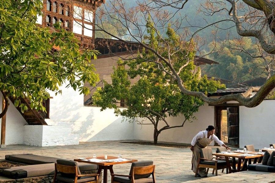 Outdoor dining terrace at Amankora Punakha