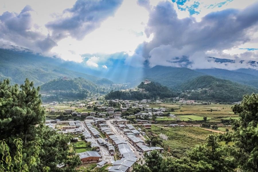 Sunlight breaking over the Bumthang valley