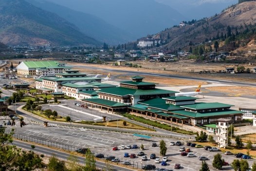 Paro International Airport terminal set in the Himalayan valley