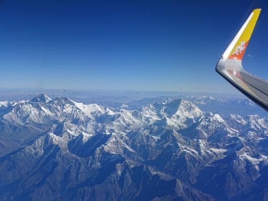 Himalayan peaks seen from the aircraft window