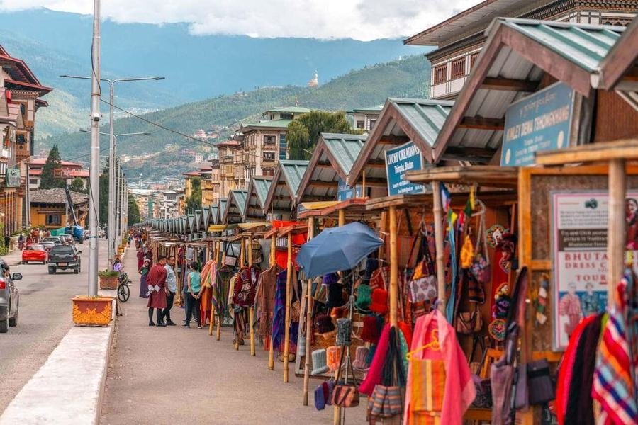 Craft Bazaar stalls on a Thimphu street