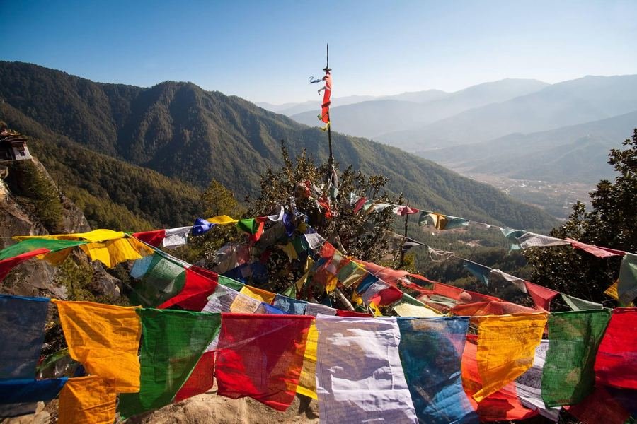 Prayer flags on the ridge above the Paro valley