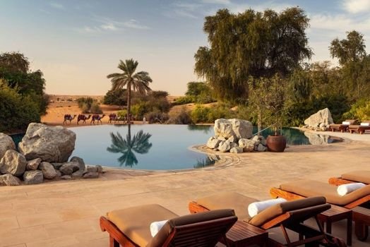 Desert resort pool and oasis gardens