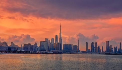 Dubai skyline at sunset