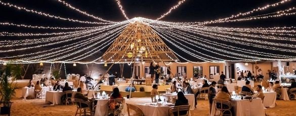 Themed gala dinner under festoon lighting