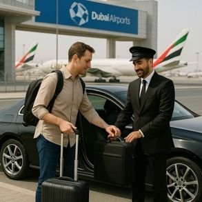 Private chauffeur greeting a guest on arrival in Dubai