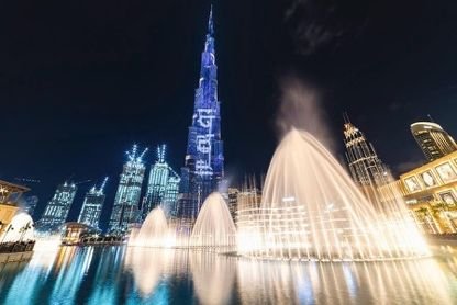 The Dubai Fountain show beneath the Burj Khalifa