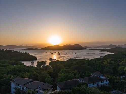 Golden sunset over Coron town and the surrounding bay