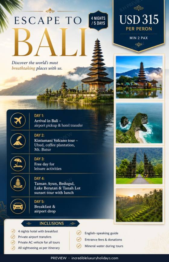 Escape to Bali — 4 Nights / 5 Days, USD 315 per person