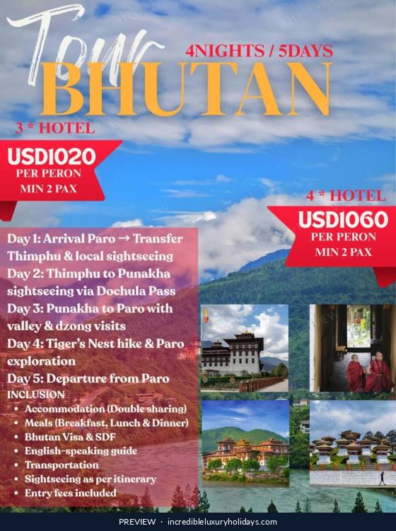 Tour Bhutan — 4 Nights / 5 Days, from USD 1020 per person