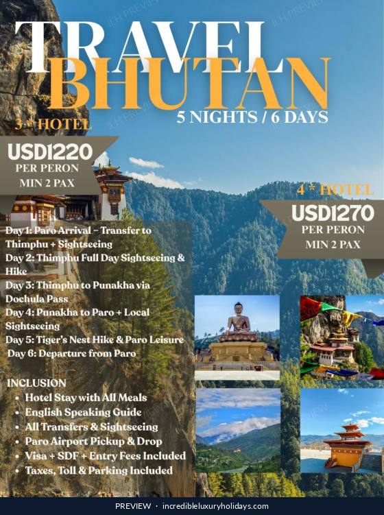 Travel Bhutan — 5 Nights / 6 Days, from USD 1220 per person
