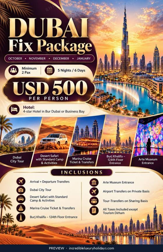 Dubai Fix Package — 5 Nights / 6 Days, USD 500 per person