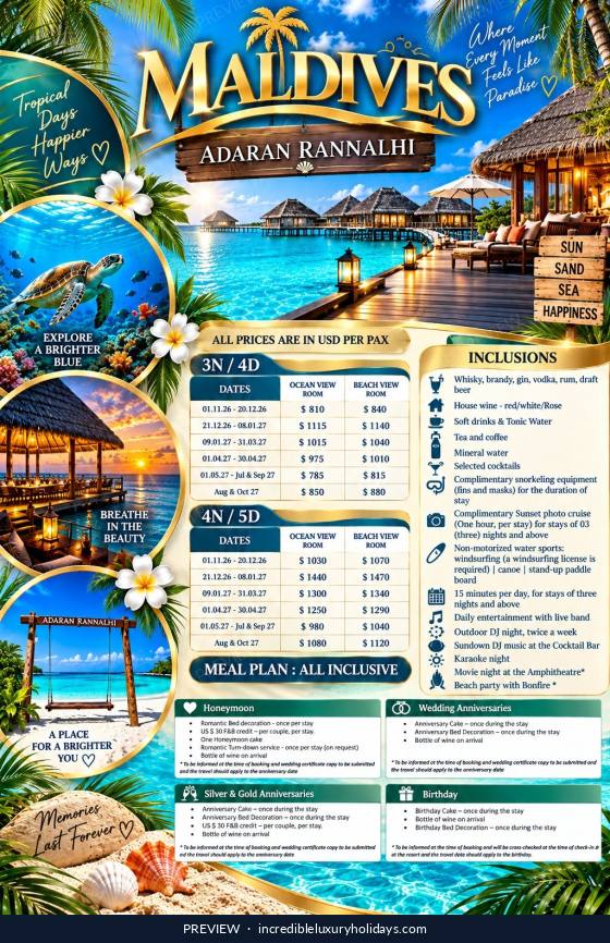 Adaaran Club Rannalhi — All Inclusive, from USD 785 per person