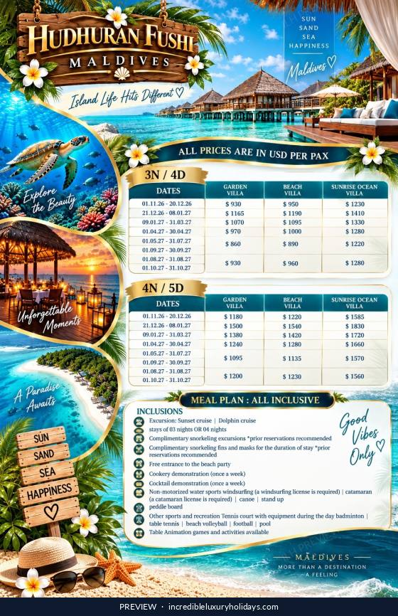 Adaaran Select Hudhuran Fushi — All Inclusive, from USD 860 per person