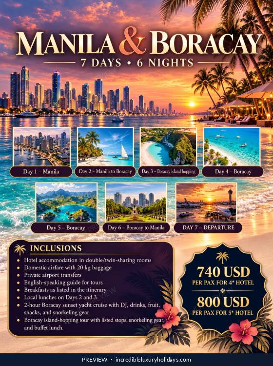 Manila & Boracay — 7 Days / 6 Nights, from USD 740 per person