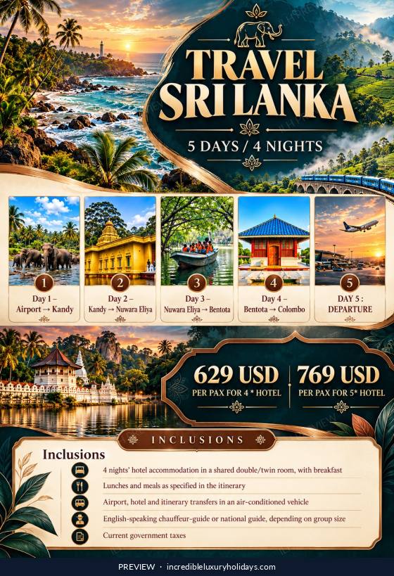 Travel Sri Lanka — 5 Days / 4 Nights, from USD 629 per person