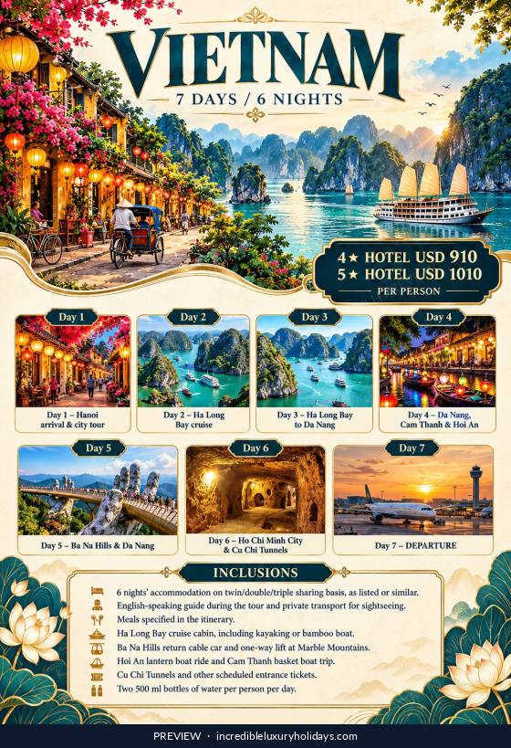Vietnam — Hanoi to Ho Chi Minh City — 7 Days / 6 Nights, from USD 910 per person